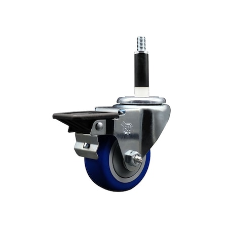 Service Caster 3'' Blue Poly Swivel 7/8'' Expanding Stem Caster with Brake SCC-EX20S314-PPUB-BLUE-PLB-78